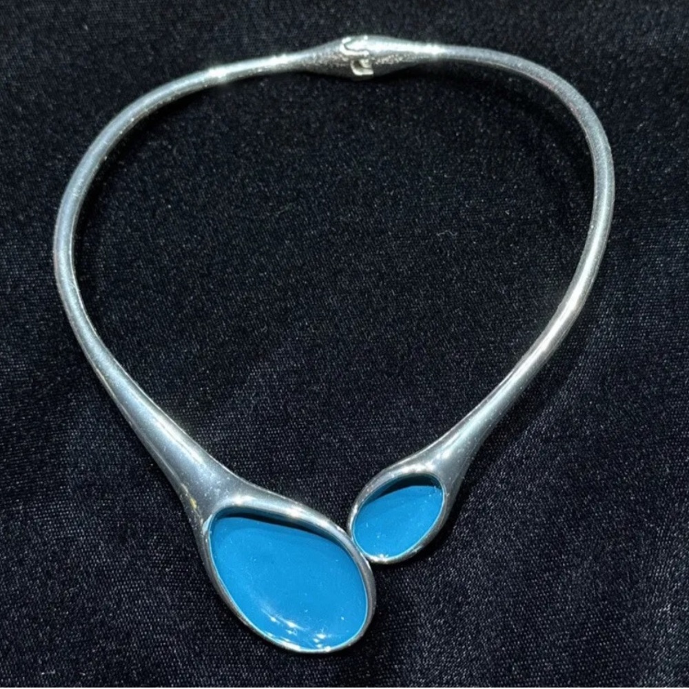 Robert Lee Morris Silver Necklace with Bright Blue Enamel Accents
